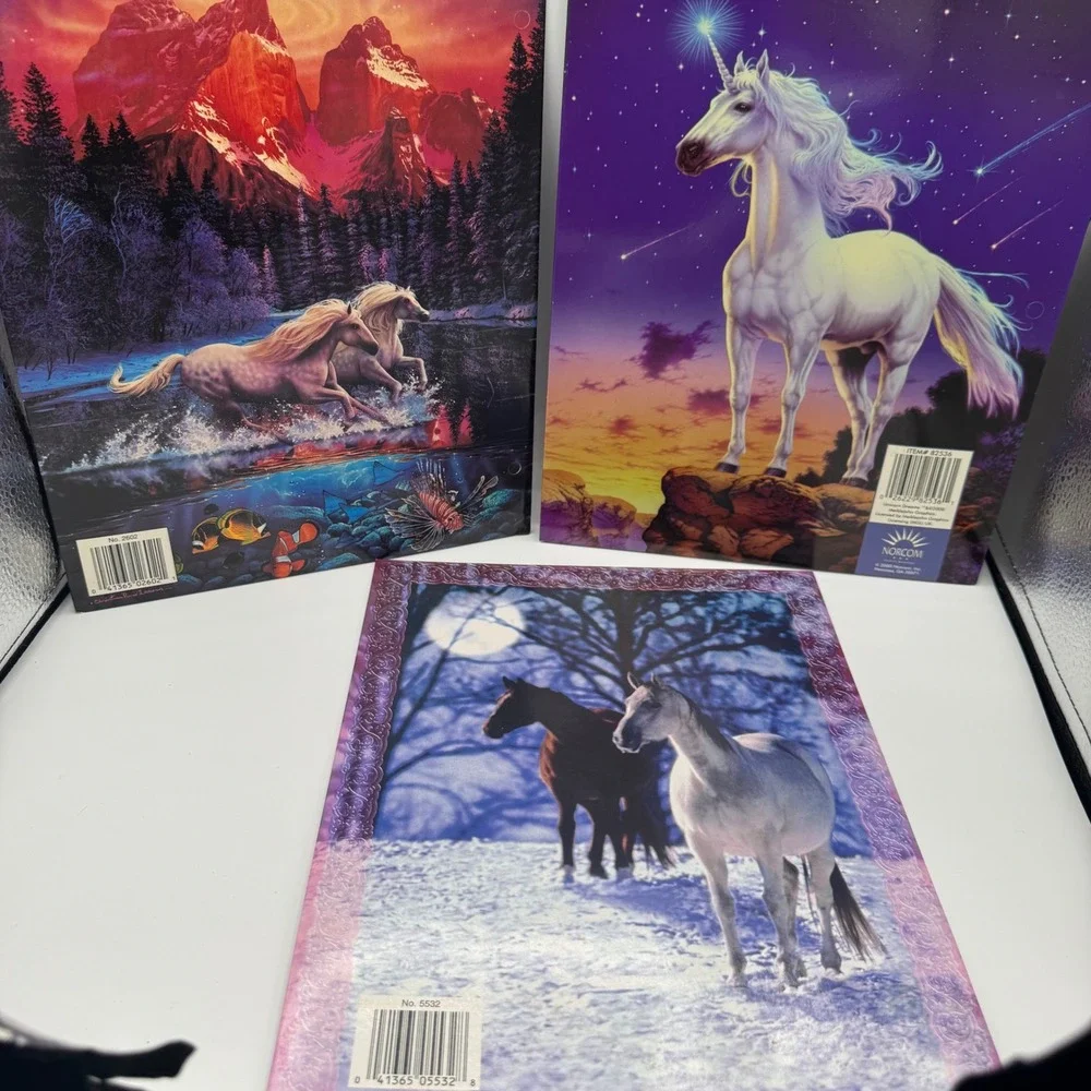 Vintage 90s Christian Riese Lassen Norcom Folders Unicorn Horse Lot of 3